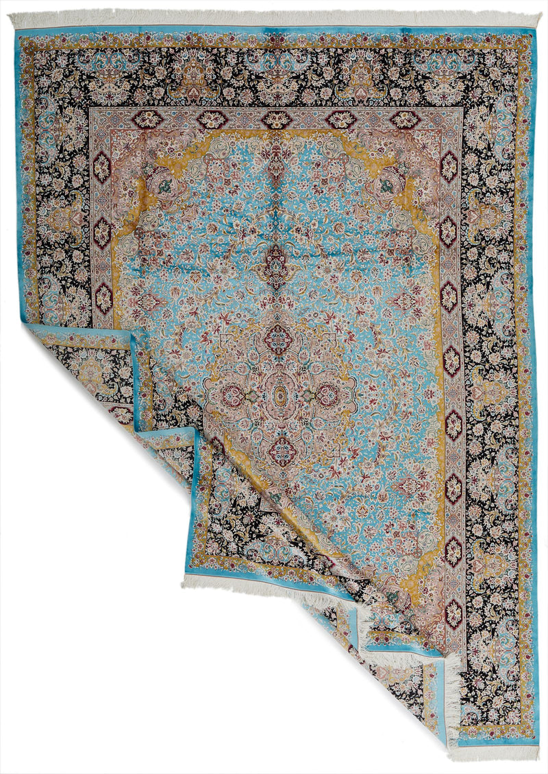 10x13 Blue and Black Turkish Silk Rug