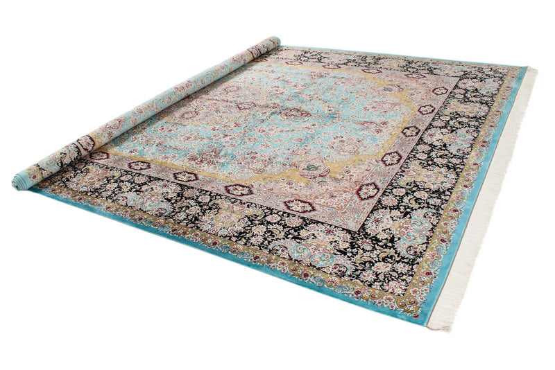 10x13 Blue and Black Turkish Silk Rug