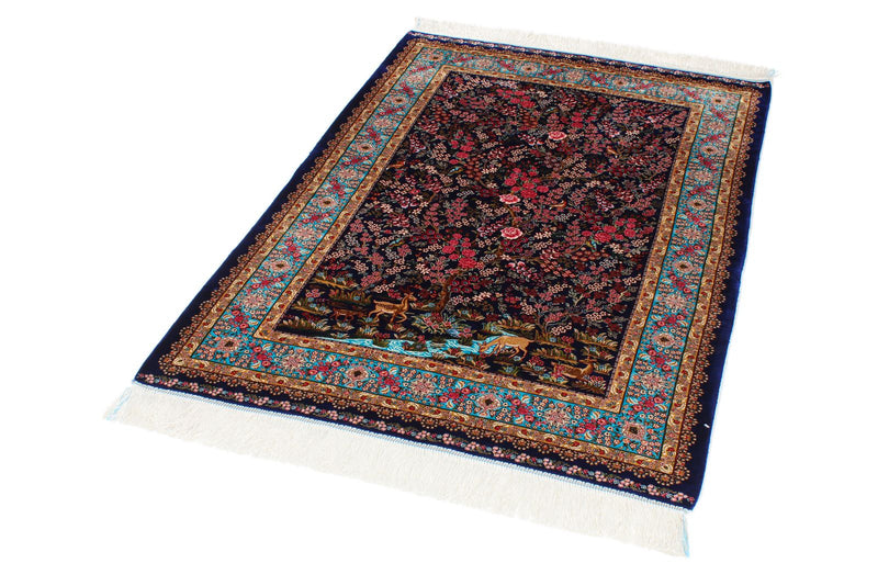 3x5 Navy and Blue Turkish Silk Rug