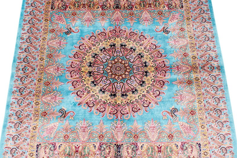 3x5 Blue and Multicolor Turkish Silk Rug