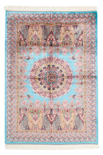 3x5 Blue and Multicolor Turkish Silk Rug