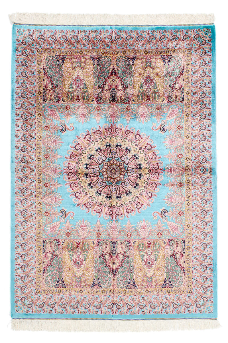 3x5 Blue and Multicolor Turkish Silk Rug