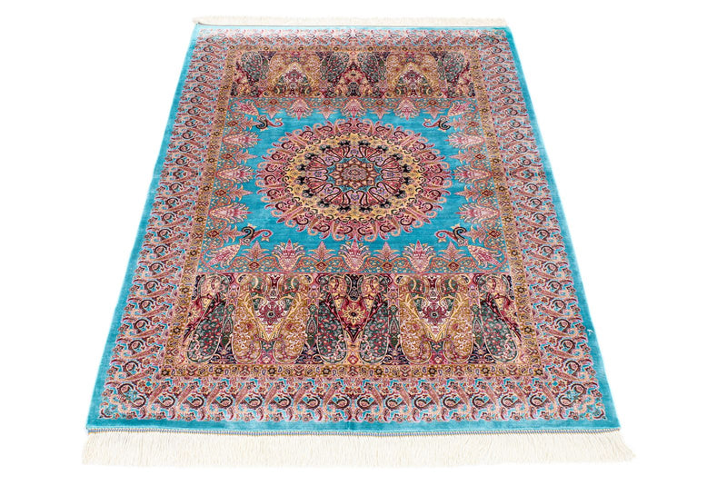 3x5 Blue and Multicolor Turkish Silk Rug