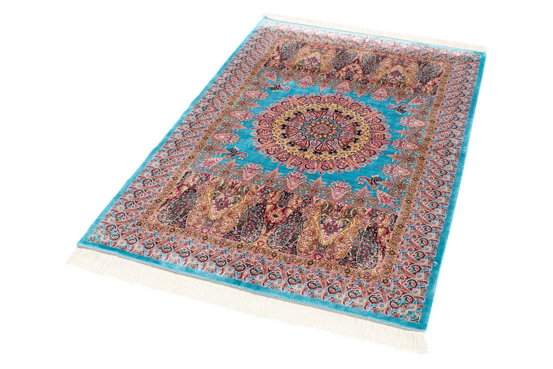 3x5 Blue and Multicolor Turkish Silk Rug