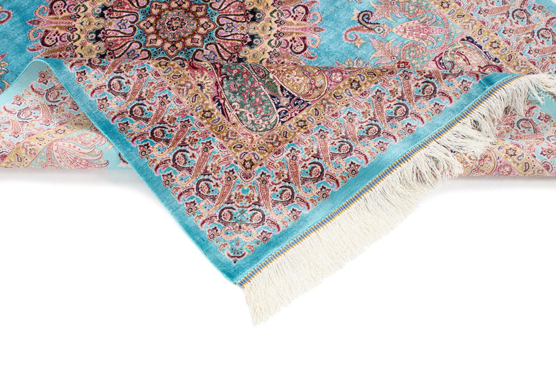 3x5 Blue and Multicolor Turkish Silk Rug