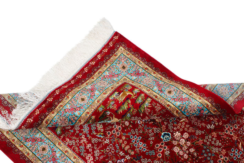 3x5 Red and Blue Turkish Silk Rug