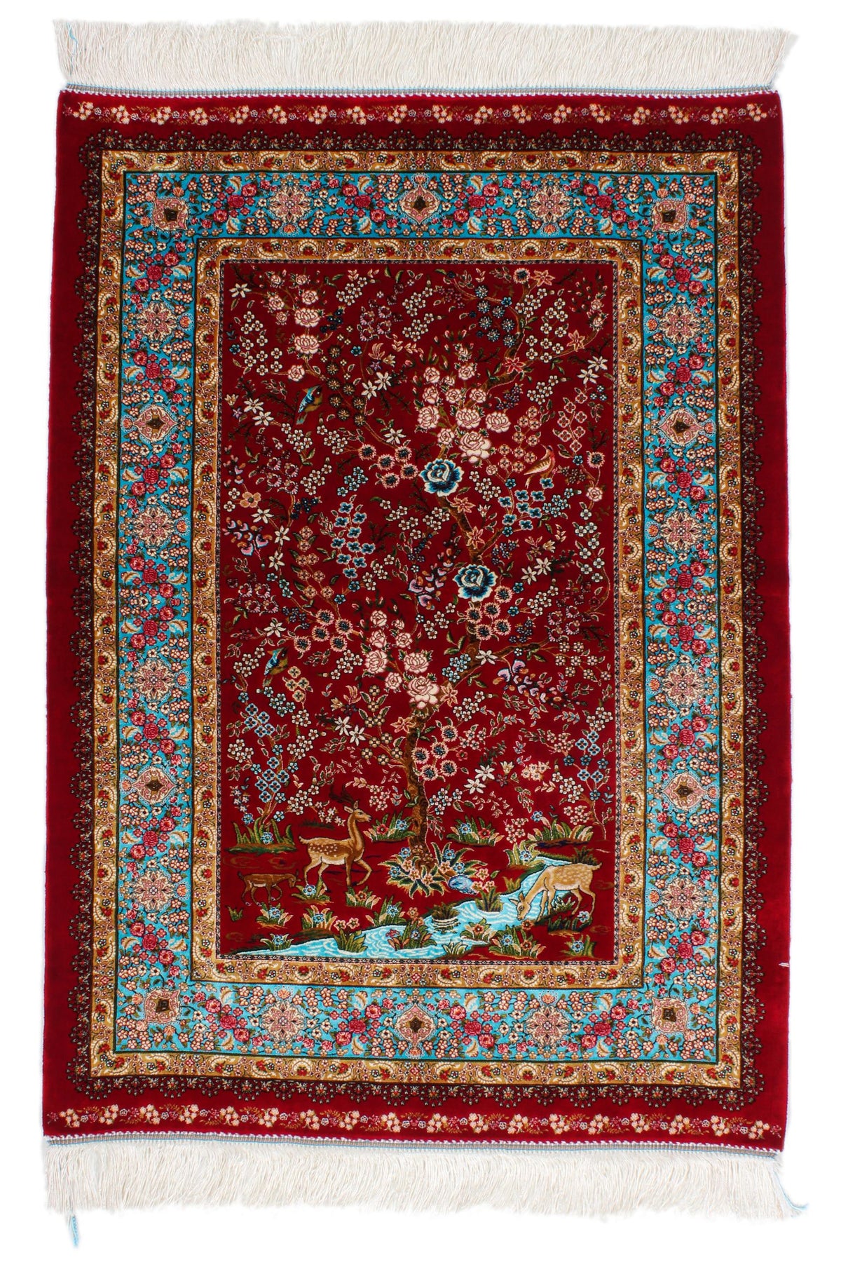 3x4 Red and Blue Turkish Silk Rug
