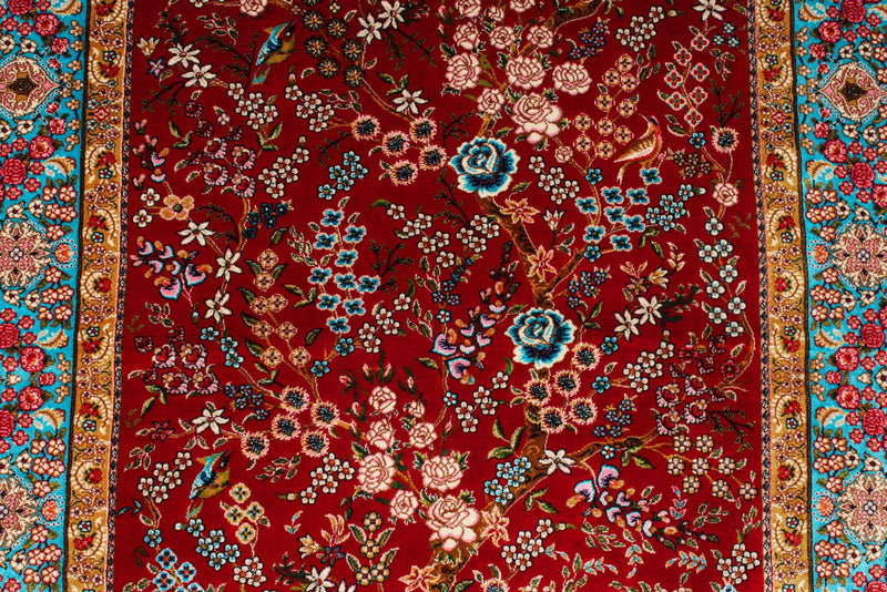 3x4 Red and Blue Turkish Silk Rug