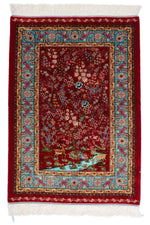 3x4 Red and Blue Turkish Silk Rug