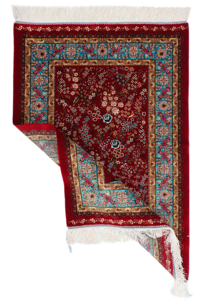 3x4 Red and Blue Turkish Silk Rug