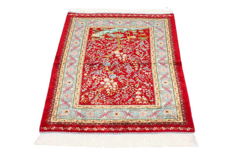 3x4 Red and Blue Turkish Silk Rug