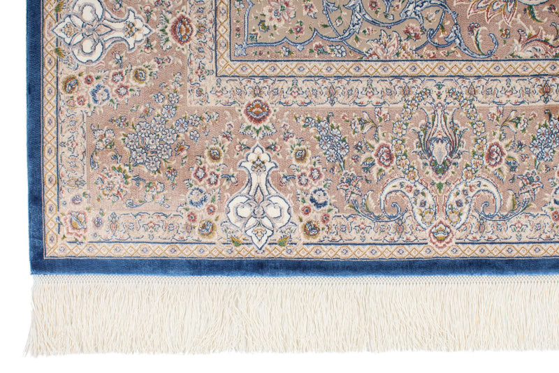 6x8 Blue and Beige Turkish Silk Rug