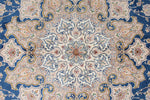 6x8 Blue and Beige Turkish Silk Rug