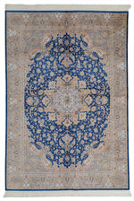 6x8 Blue and Beige Turkish Silk Rug