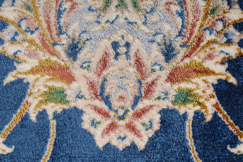 6x8 Blue and Beige Turkish Silk Rug