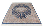 6x8 Blue and Beige Turkish Silk Rug