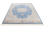 6x8 Blue and Beige Turkish Silk Rug