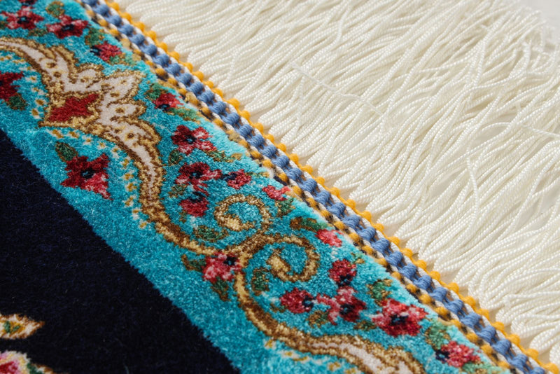 5x7 Navy and Light Blue Turkish Silk Rug