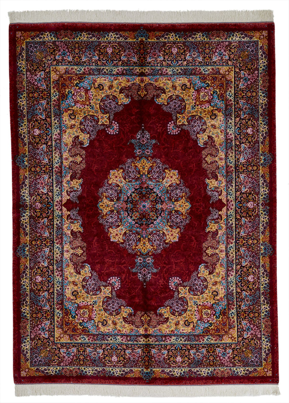 5x7 Burgundy and Multicolor Turkish Silk Rug