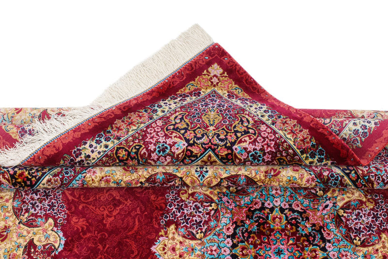 5x7 Burgundy and Multicolor Turkish Silk Rug