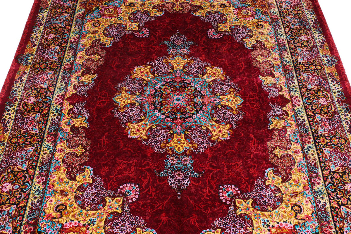 5x7 Burgundy and Multicolor Turkish Silk Rug