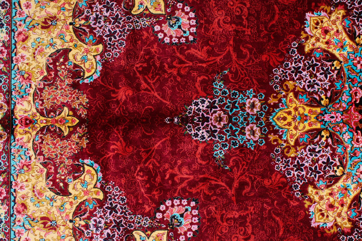 5x7 Burgundy and Multicolor Turkish Silk Rug