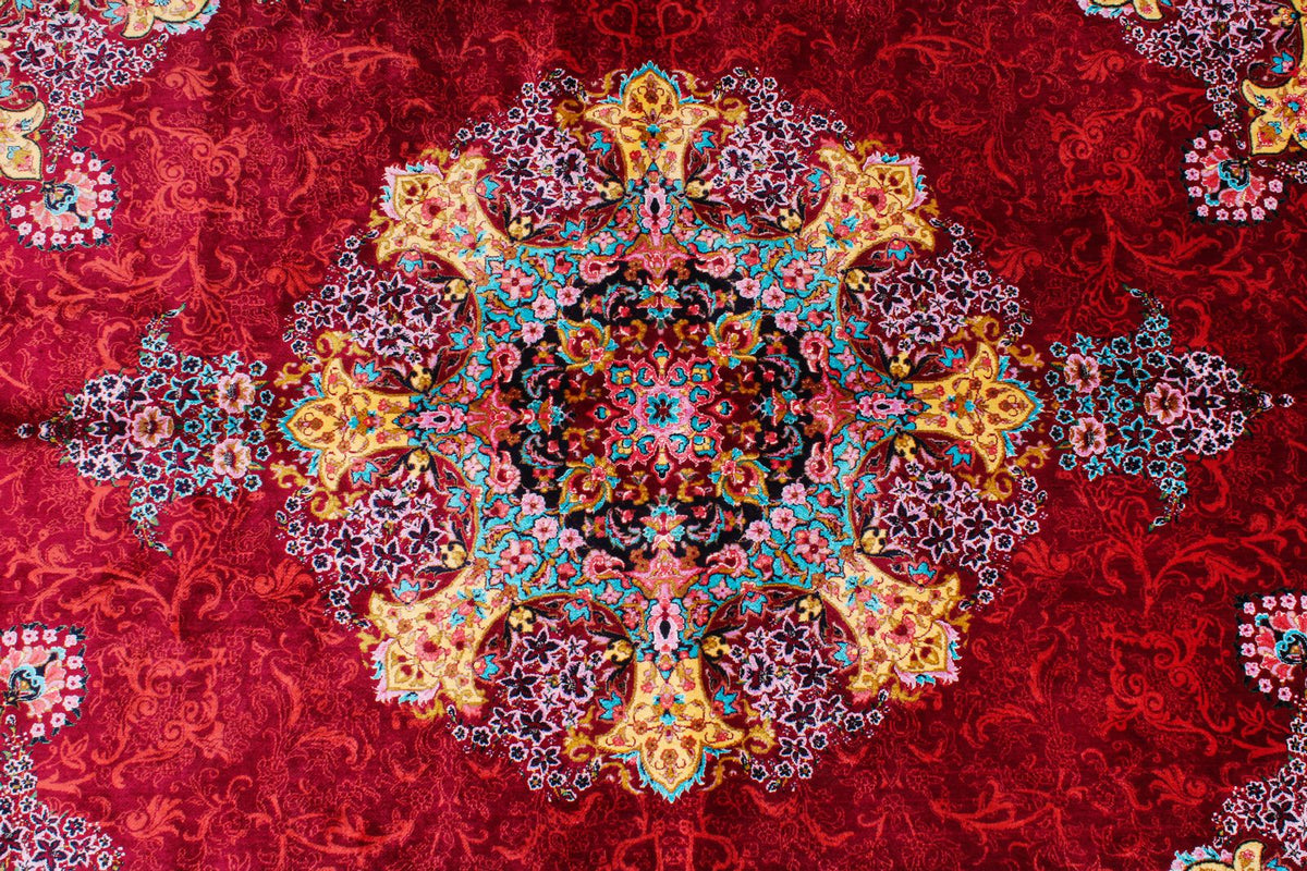 5x7 Burgundy and Multicolor Turkish Silk Rug