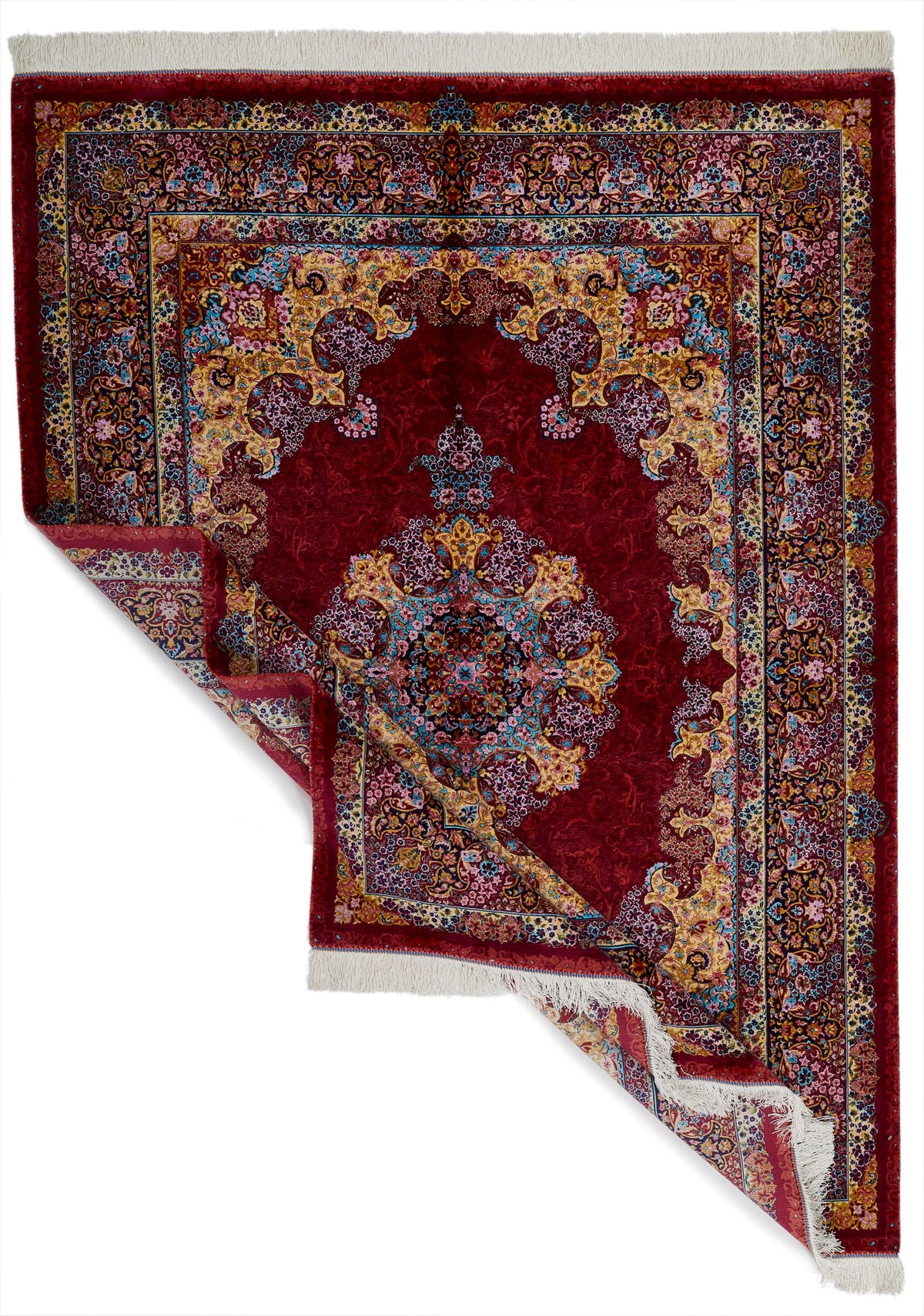 5x7 Burgundy and Multicolor Turkish Silk Rug