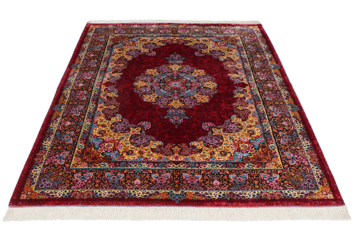 5x7 Burgundy and Multicolor Turkish Silk Rug