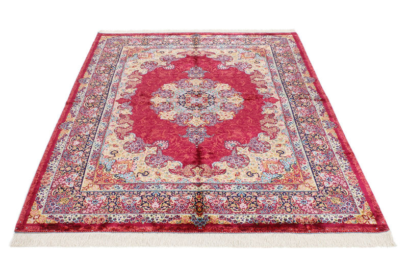 5x7 Burgundy and Multicolor Turkish Silk Rug