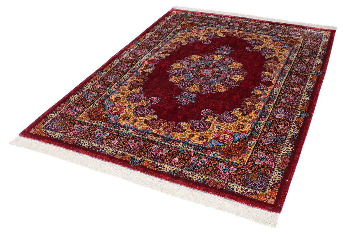 5x7 Burgundy and Multicolor Turkish Silk Rug