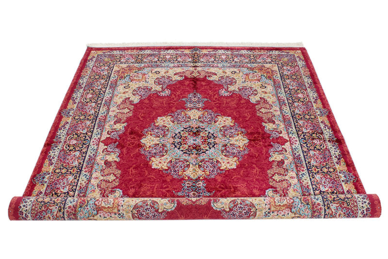 5x7 Burgundy and Multicolor Turkish Silk Rug