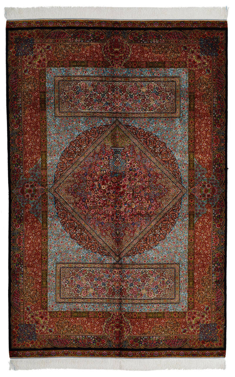 5x7 Multicolor and Black Turkish Silk Rug