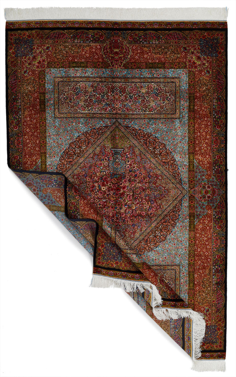 5x7 Multicolor and Black Turkish Silk Rug