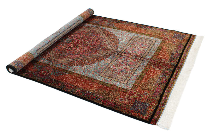 5x7 Multicolor and Black Turkish Silk Rug