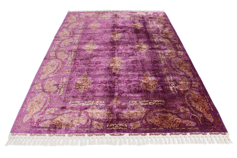 7x10 Purple and Gold Turkish Silk Rug