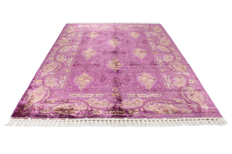 7x10 Purple and Gold Turkish Silk Rug