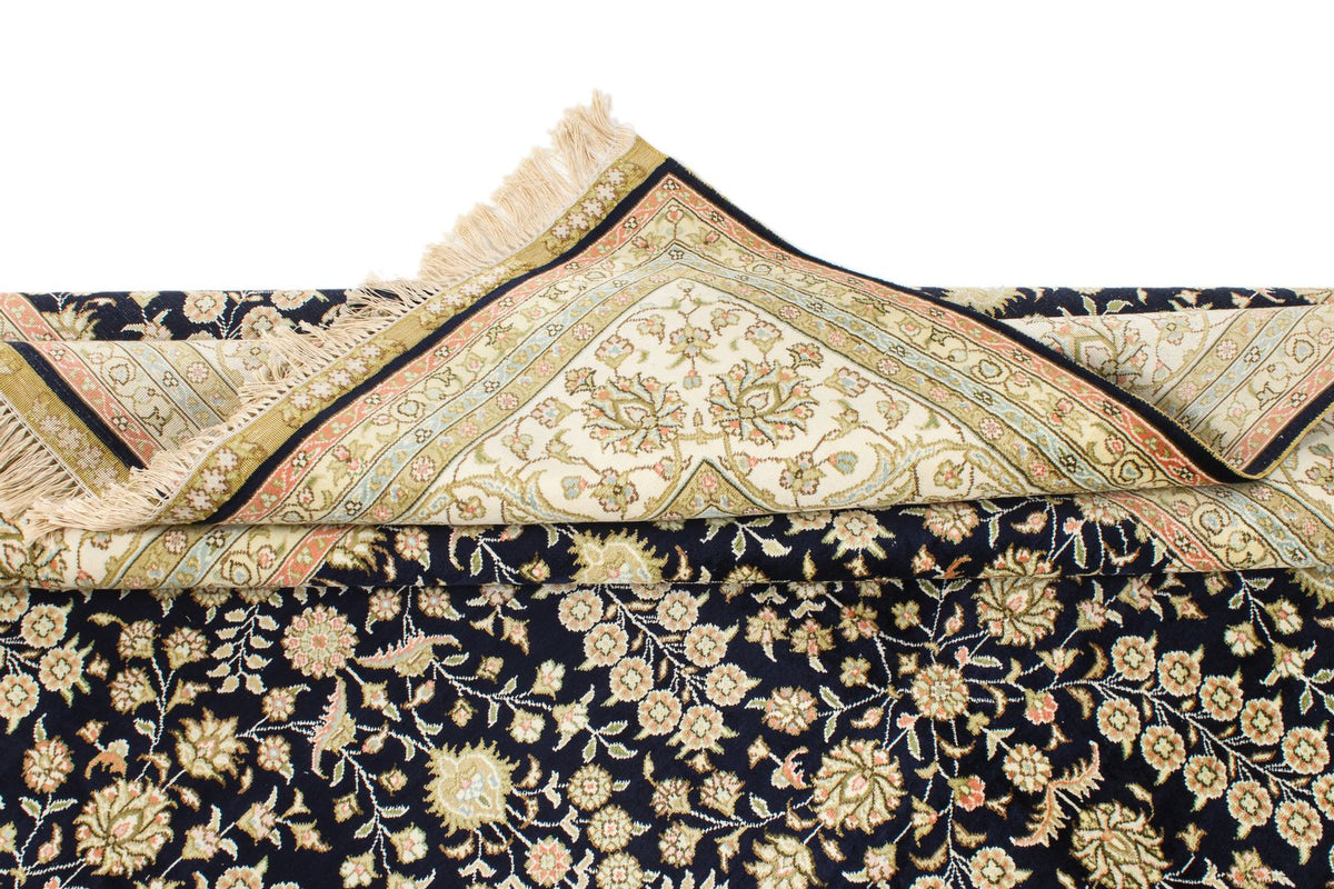 6x9 Navy and Ivory Turkish Silk Rug