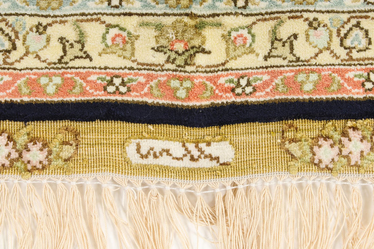 6x9 Navy and Ivory Turkish Silk Rug