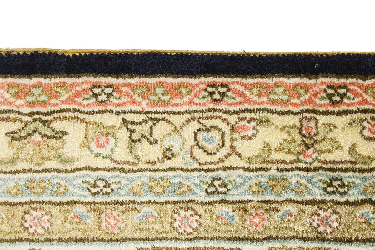 6x9 Navy and Ivory Turkish Silk Rug