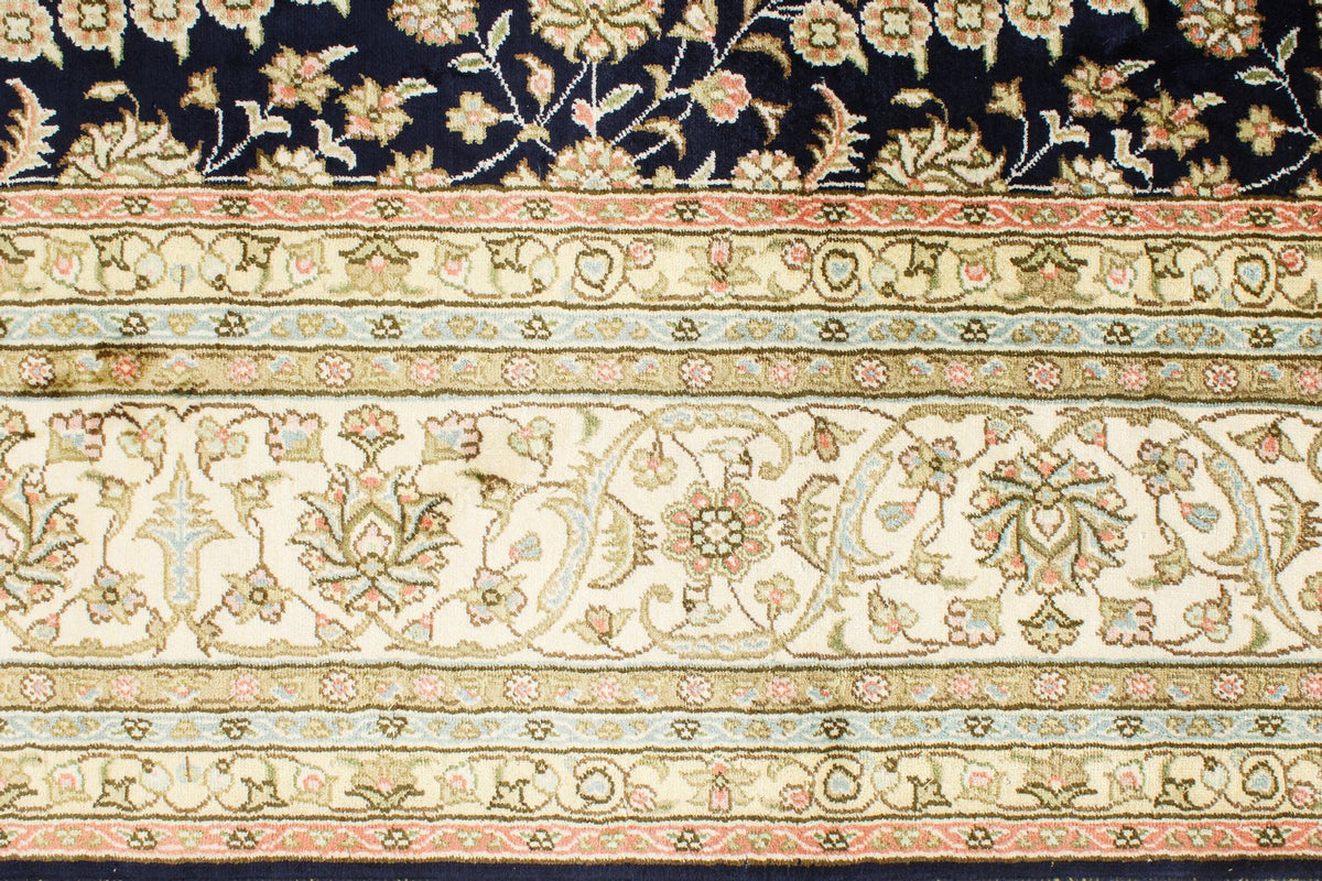 6x9 Navy and Ivory Turkish Silk Rug