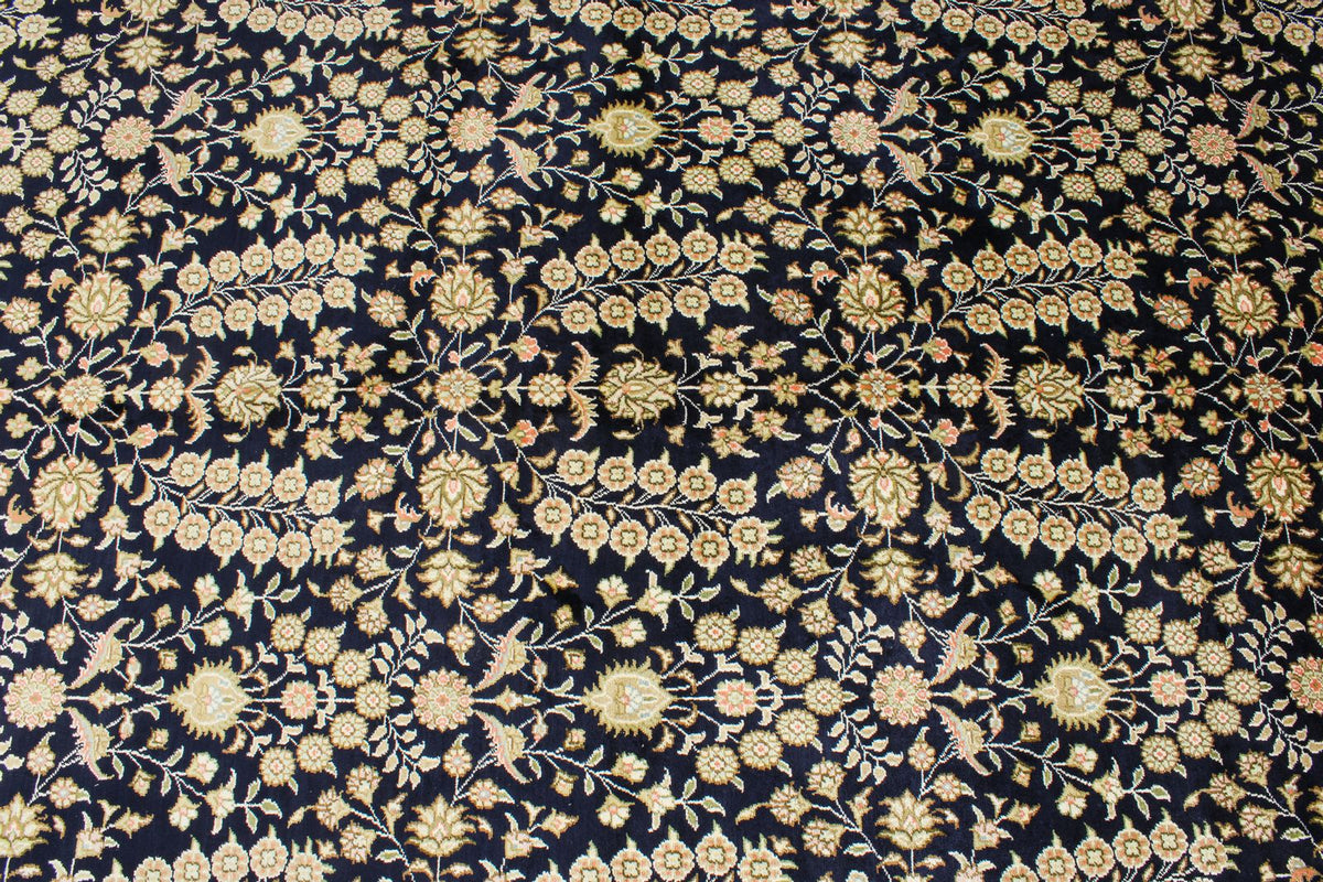 6x9 Navy and Ivory Turkish Silk Rug
