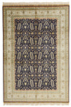 6x9 Navy and Ivory Turkish Silk Rug