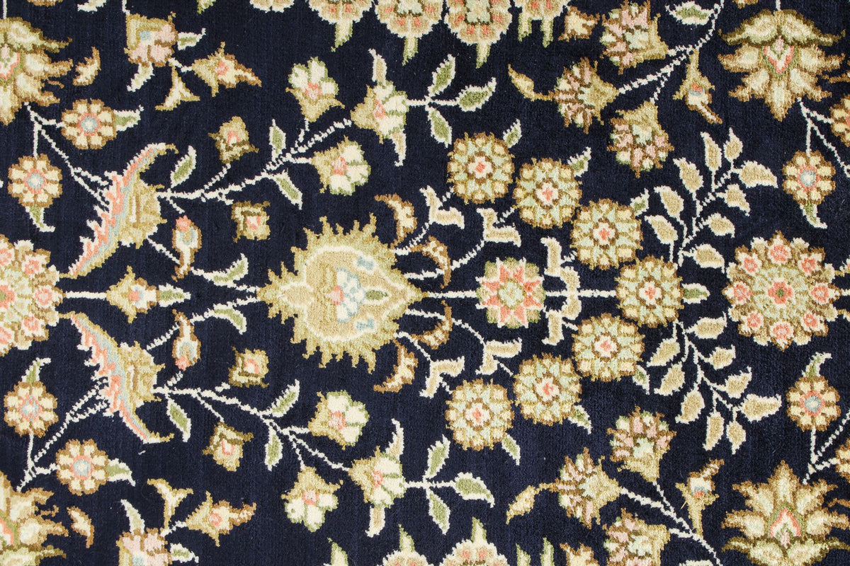 6x9 Navy and Ivory Turkish Silk Rug