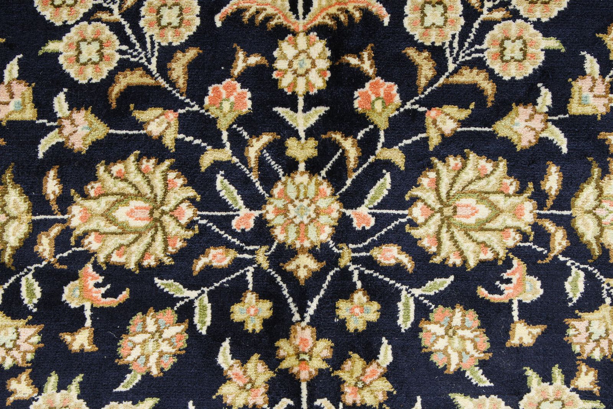 6x9 Navy and Ivory Turkish Silk Rug