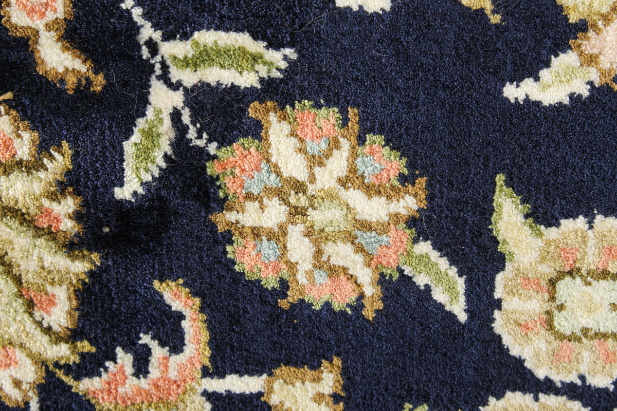 6x9 Navy and Ivory Turkish Silk Rug