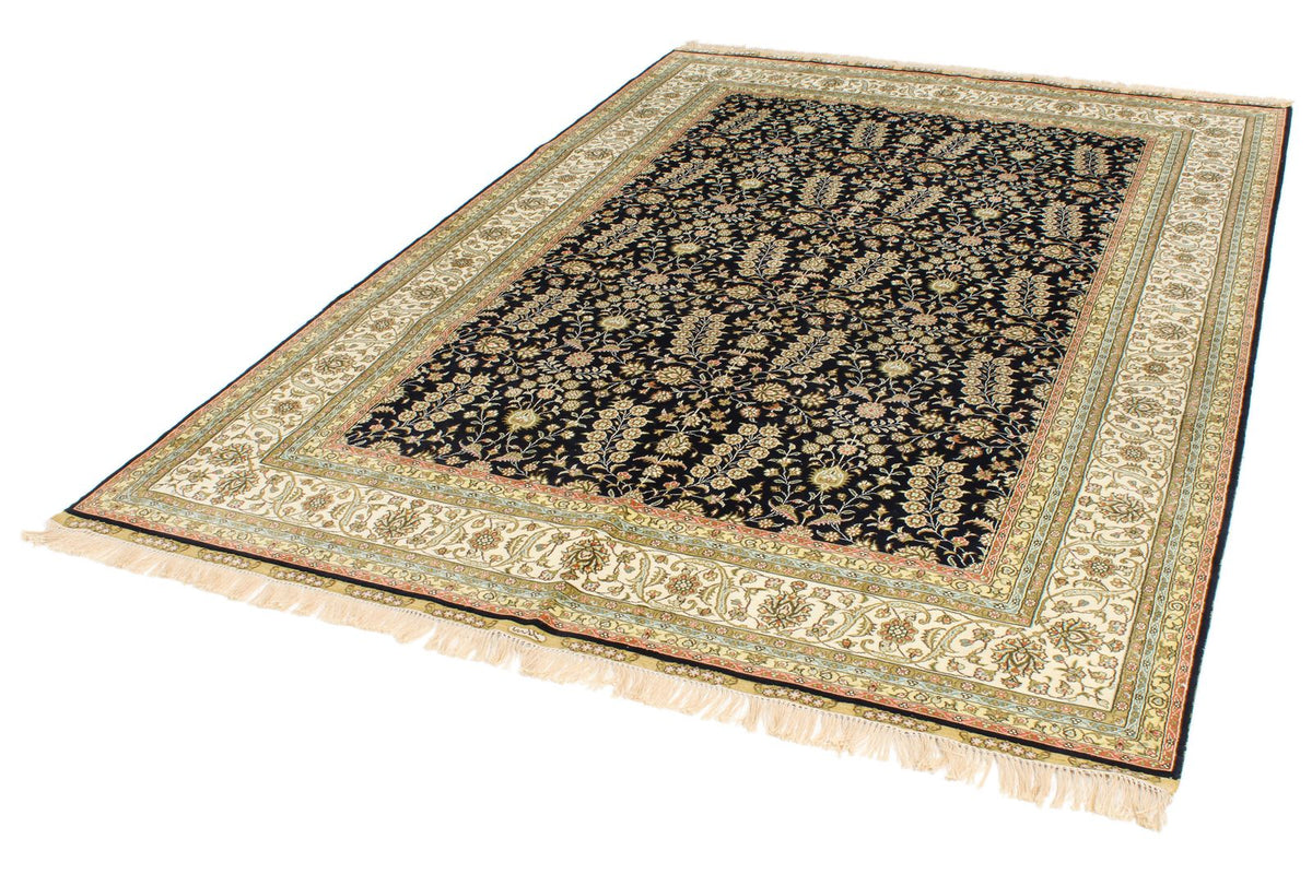 6x9 Navy and Ivory Turkish Silk Rug