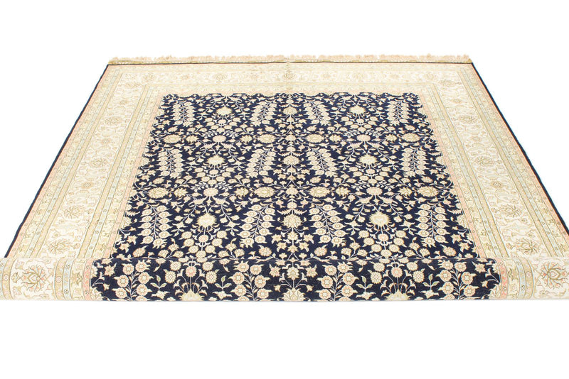 6x9 Navy and Ivory Turkish Silk Rug