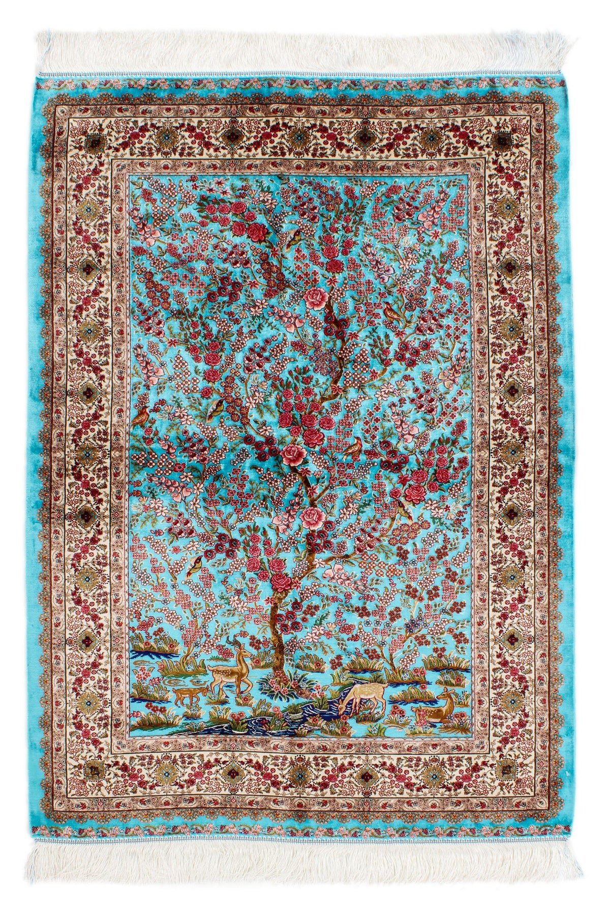 3x5 Blue and Ivory Turkish Silk Rug