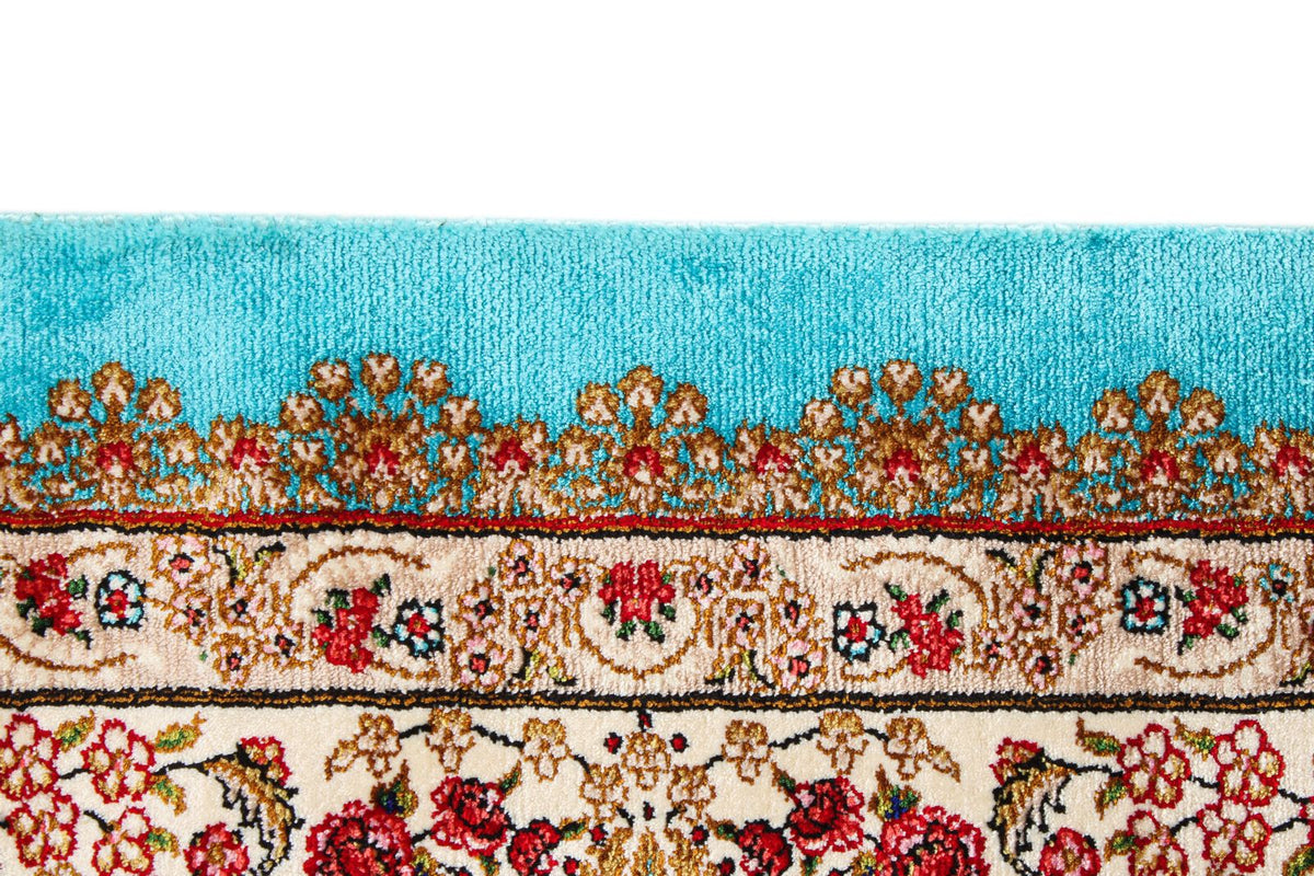 3x5 Blue and Ivory Turkish Silk Rug